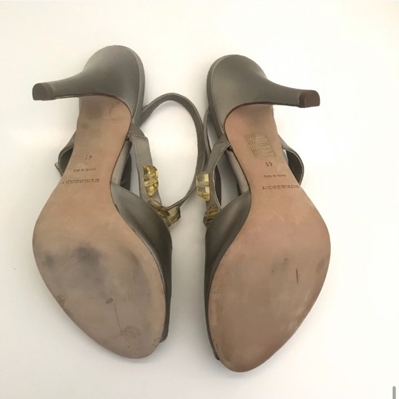 Burberry Citrine Crystal Satin Peep Toe Heels 41 - Picture 12 of 16